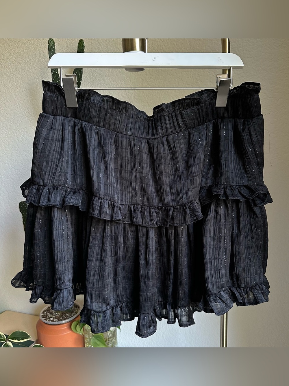 Black Sparkly Ruffled Mini Skirt